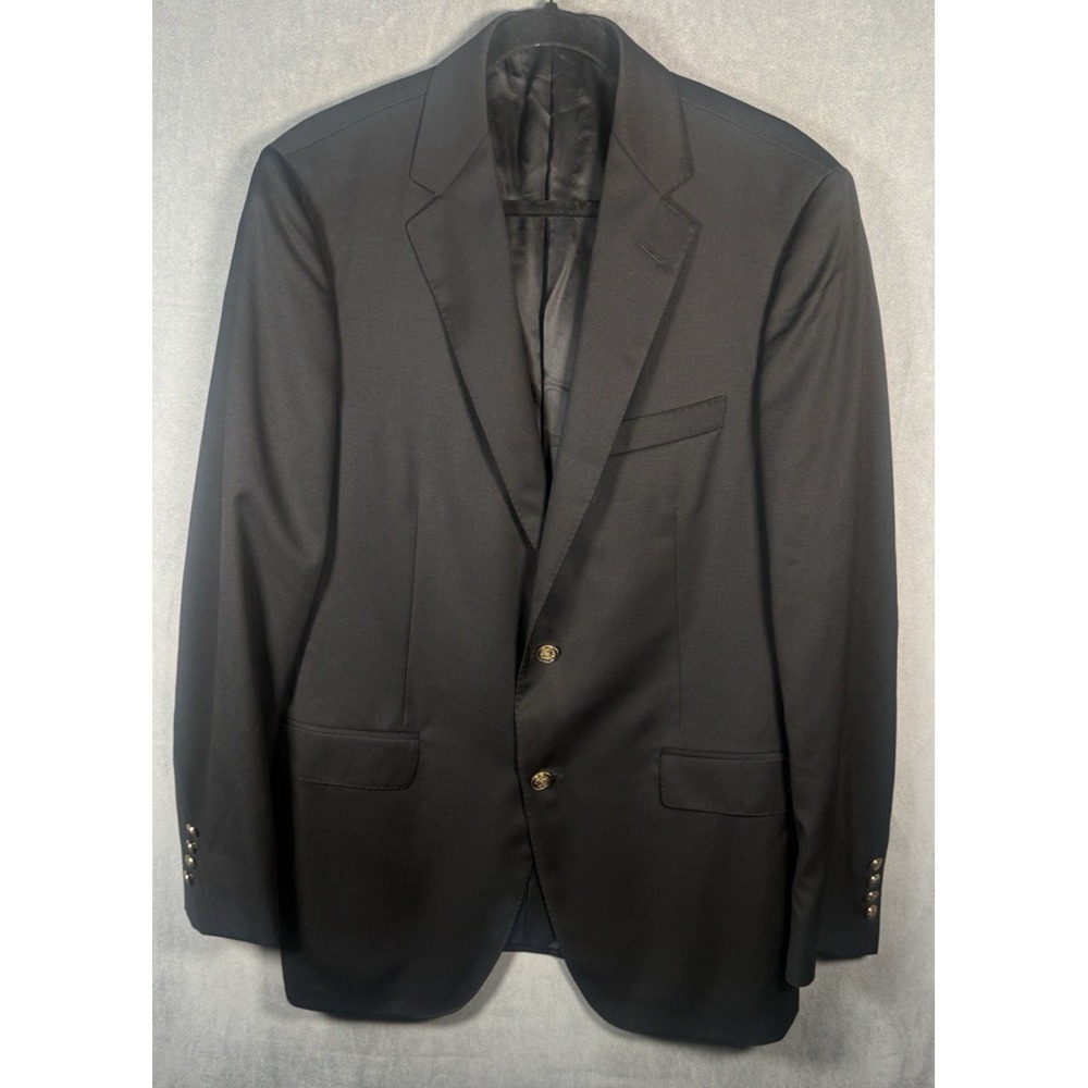 Samuelsohn 42L Blazer Sport Coat Black Loro Piana Super 120s Wool Gold Buttons